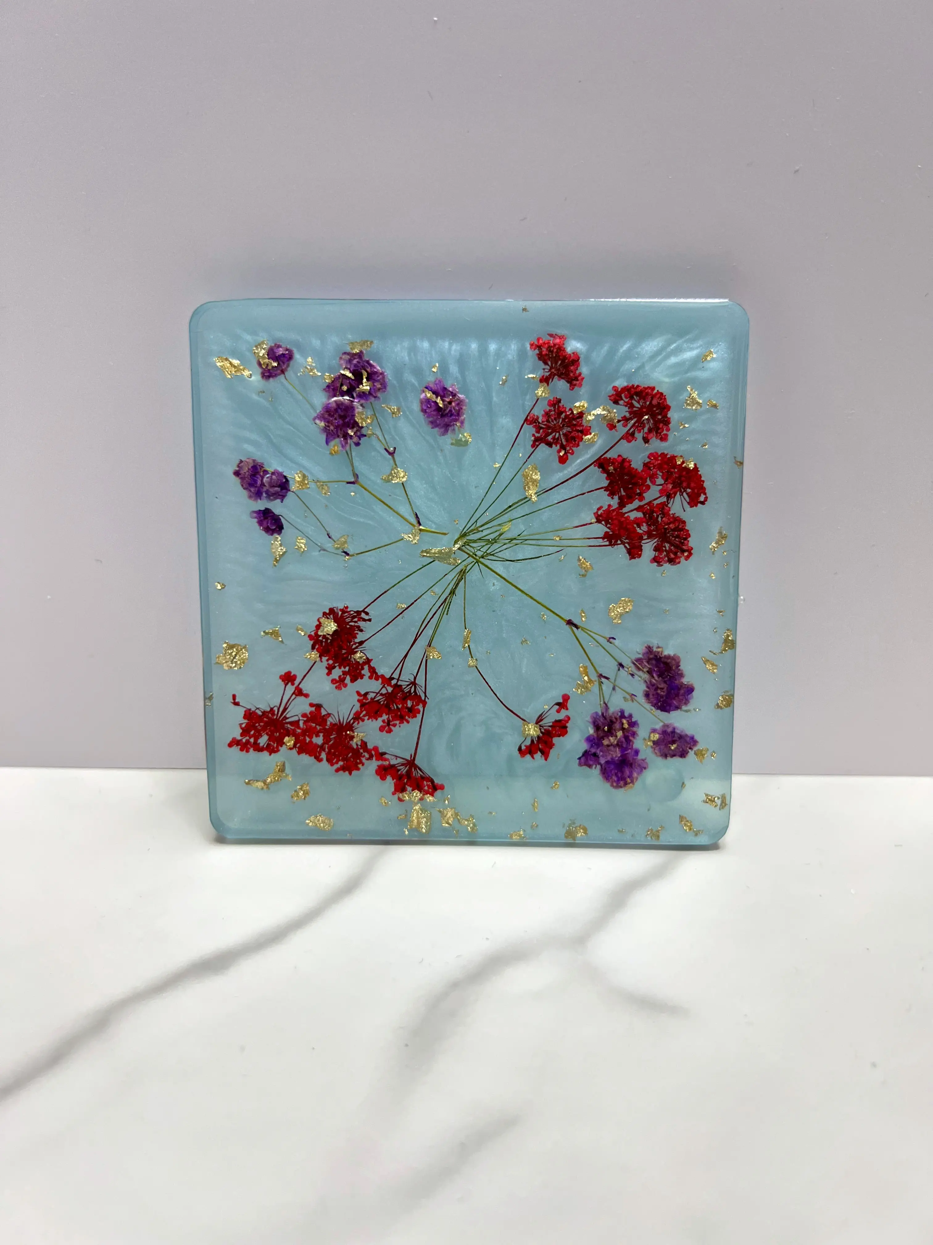 Blue Square Wildflower Coasters