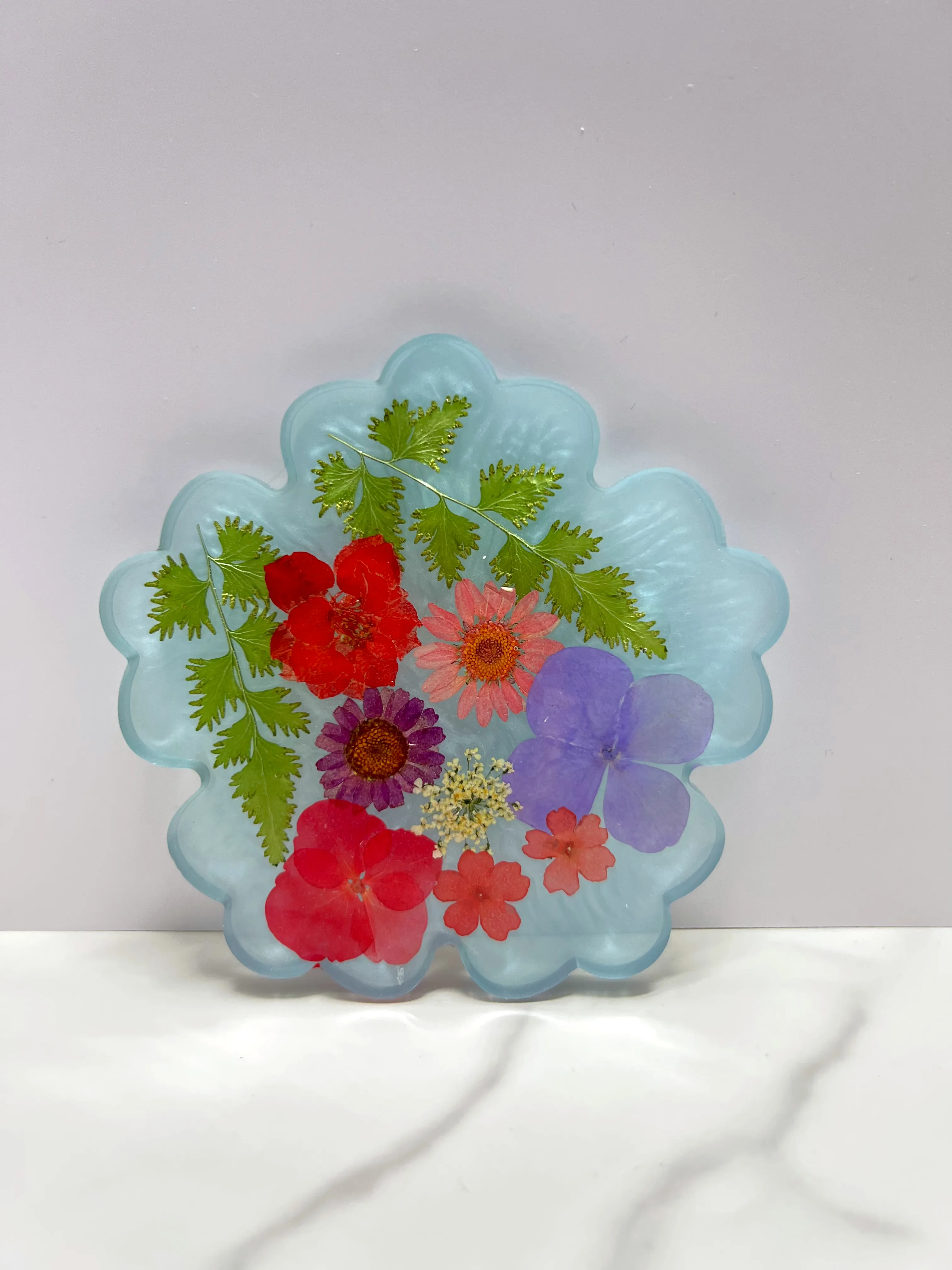 Blue Wildflower Scalloped Coasters