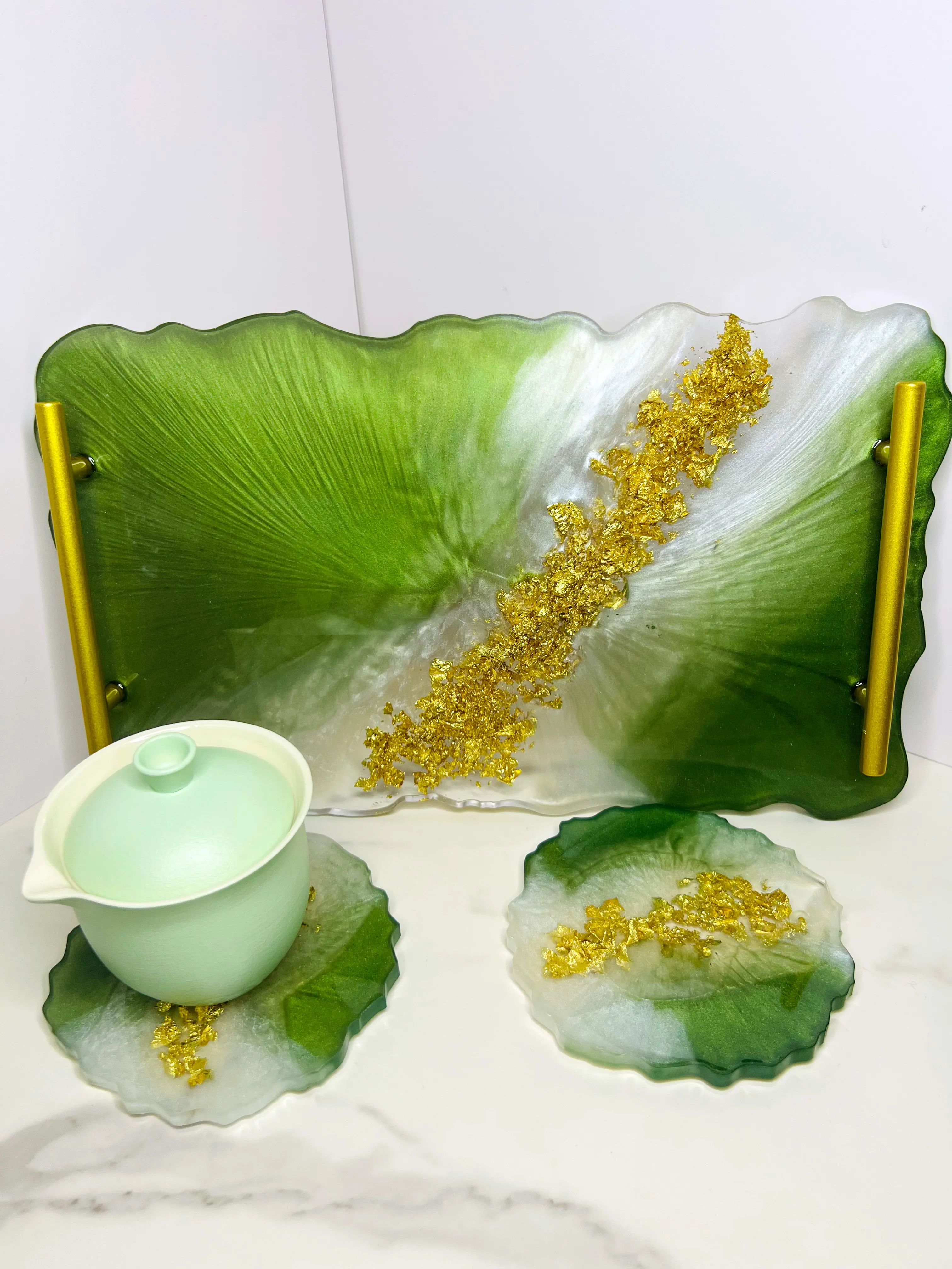 Jade Green Gold Handle Tray — photo 2 of 3