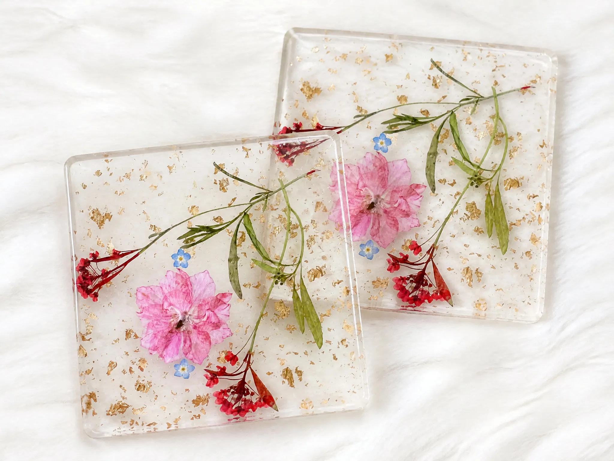 Pink Floral Square Coasters