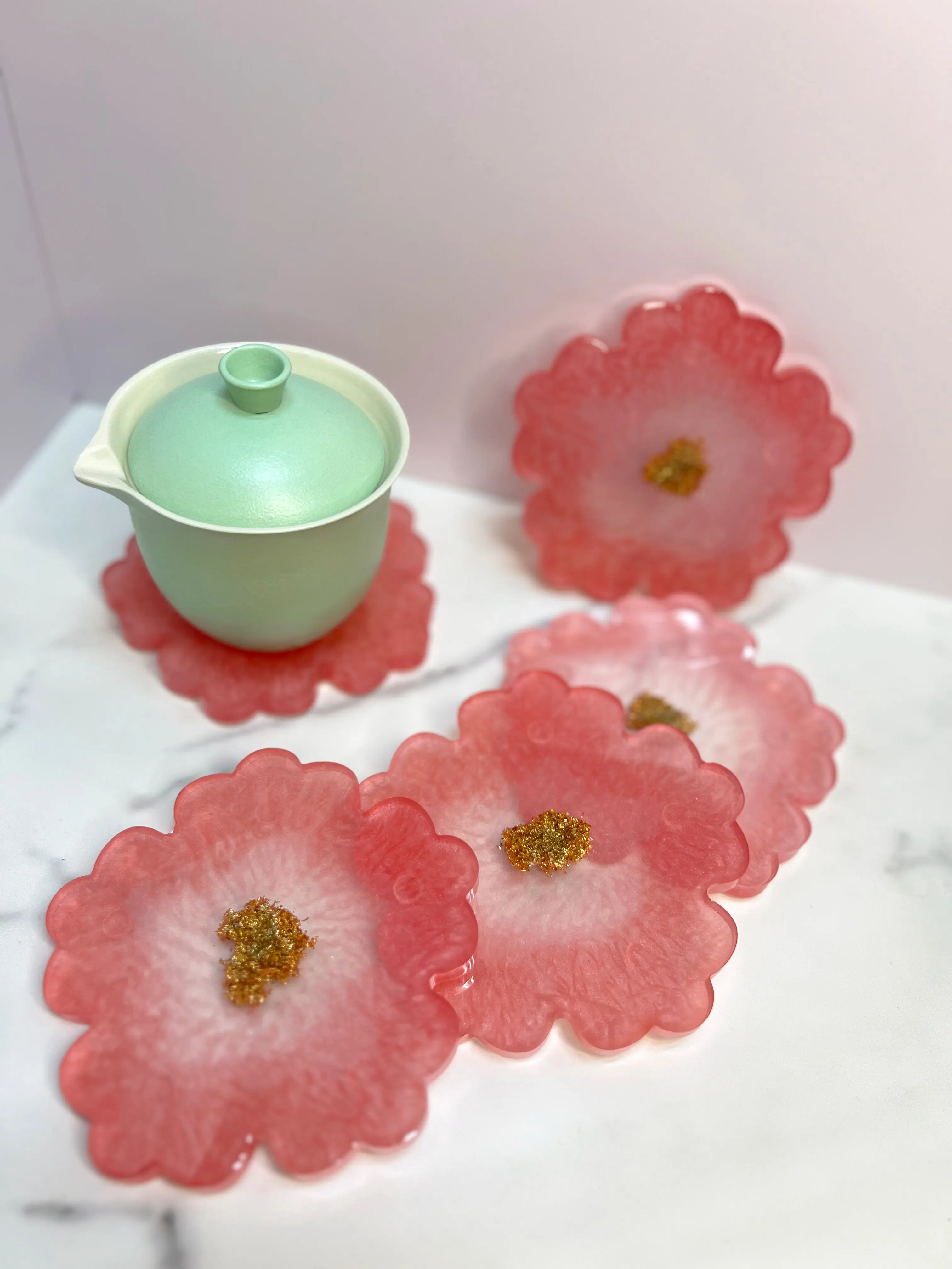 Pink Petal Gold Coasters
